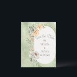 Elegant Champagne Ivory Floral Save the Date<br><div class="desc">Such an elegant floral design with gorgeous ivory flowers on a sage green watercolor background. The muted colours give this invitation a romantic feel.  Perfect for any season.  The off set design is beautiful and so unique.</div>