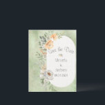 Elegant Champagne Ivory Floral Save the Date<br><div class="desc">Such an elegant floral design with gorgeous ivory flowers on a sage green watercolor background. The muted colours give this invitation a romantic feel.  Perfect for any season.  The off set design is beautiful and so unique.</div>