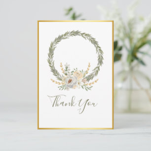 Elegant Champagne Ivory Floral Script  Thank You  Card