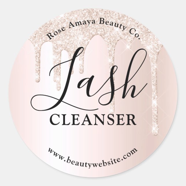 Elegant Champagne Lash Shampoo Glitter Drippings Classic Round Sticker (Front)