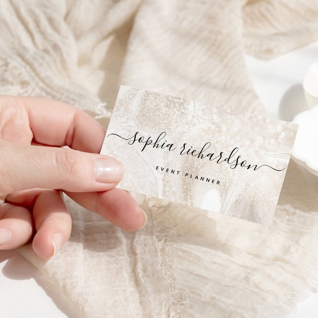 Elegant Champagne Marble and Modern Script Business Card (Creator Uploaded)