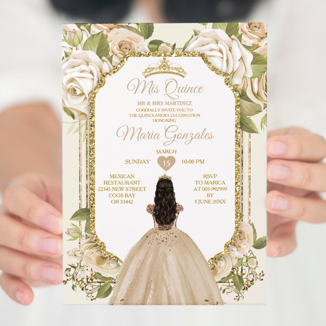 Elegant Champagne Mis Quince 15 Anos Gold Crown Invitation (Creator Uploaded)