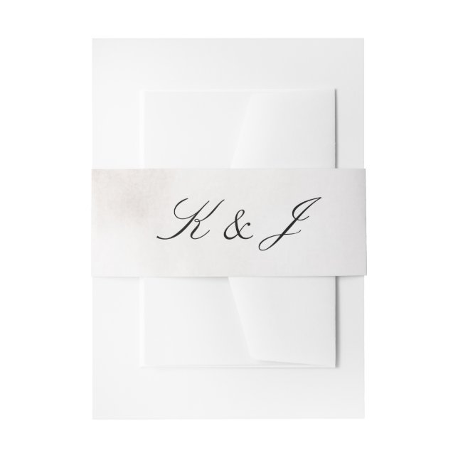 Elegant Champagne Monogram Black Script Wedding Invitation Belly Band (Front Example)