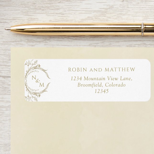 Elegant Champagne Monogram Wedding Return Address (Creator Uploaded)