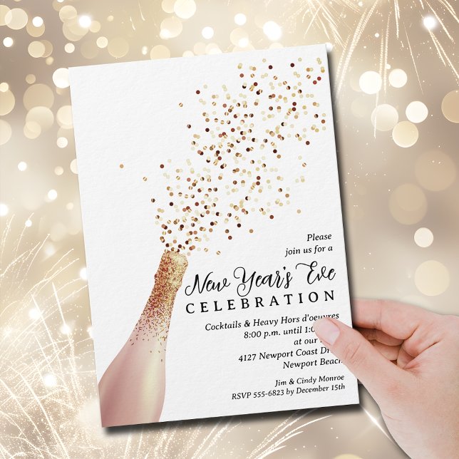 Elegant Champagne New Year's Eve Invitation (Elegant Champagne bottle spray New Year's Eve party invitations, PRINTED and/or INSTANT DOWNLOAD)