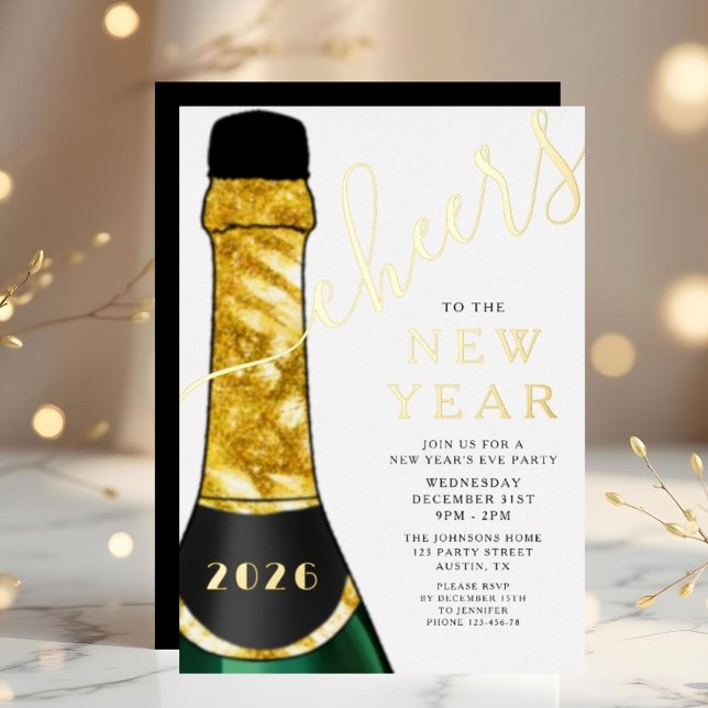 Elegant Champagne New Year's Eve Party (Elegant Champagne New Year's Eve Party Foil Invitation)