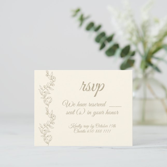 Elegant Champagne Number of Seats RSVP Card (Standing Front)
