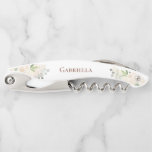 Elegant Champagne Peach Floral Wedding Name Corkscrew<br><div class="desc">These beautiful corkscrews are designed as gifts for your bridesmaids or maid of honour. They feature a rustic hand painted watercolor design with champagne blush or pale peach roses and blossoms on a white background and her name in the middle. Perfect way to thank her or invite her to be...</div>