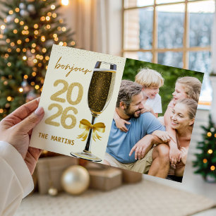 Elegant Champagne Photo New Year's Eve Holiday Card