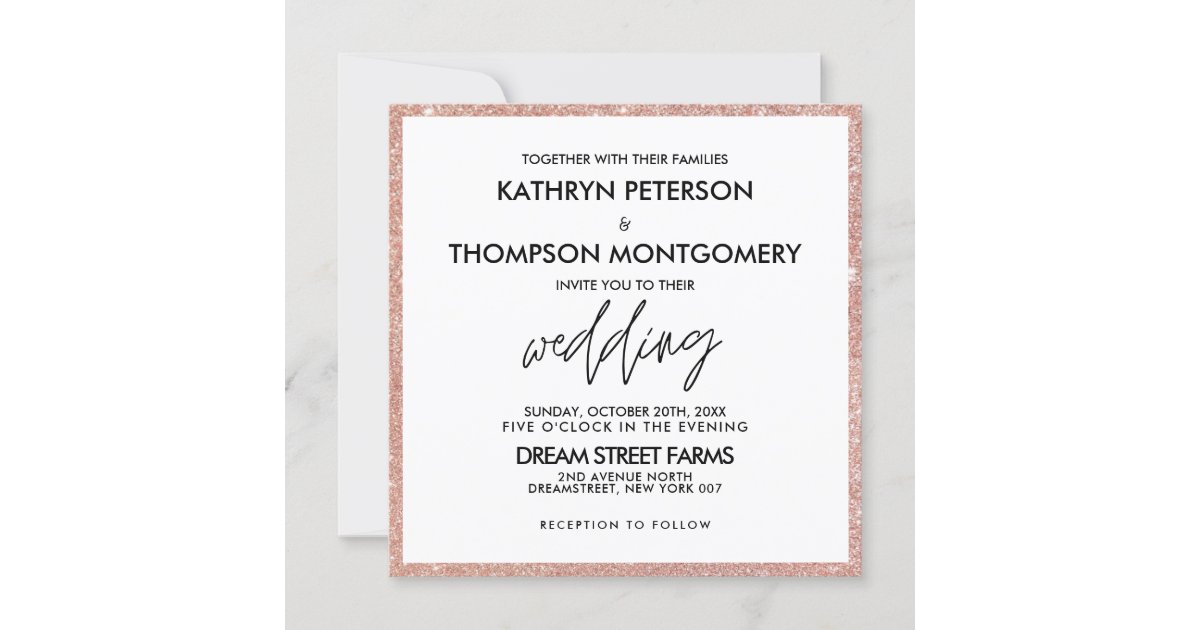Elegant Champagne Pink Glitter Wedding Invitation Zazzle.co.uk