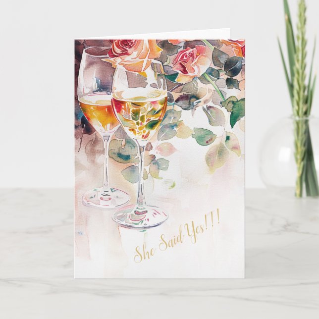 Elegant Champagne & Rose Engagement Announcement (Front)