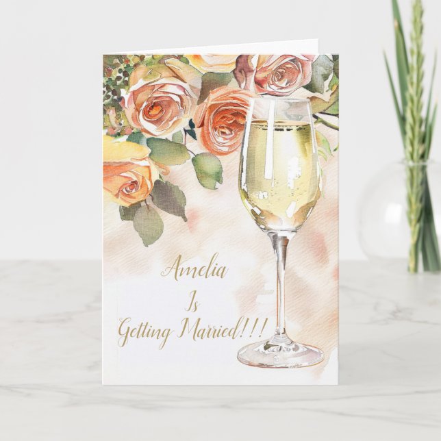 Elegant Champagne & Rose Engagement Announcement (Front)