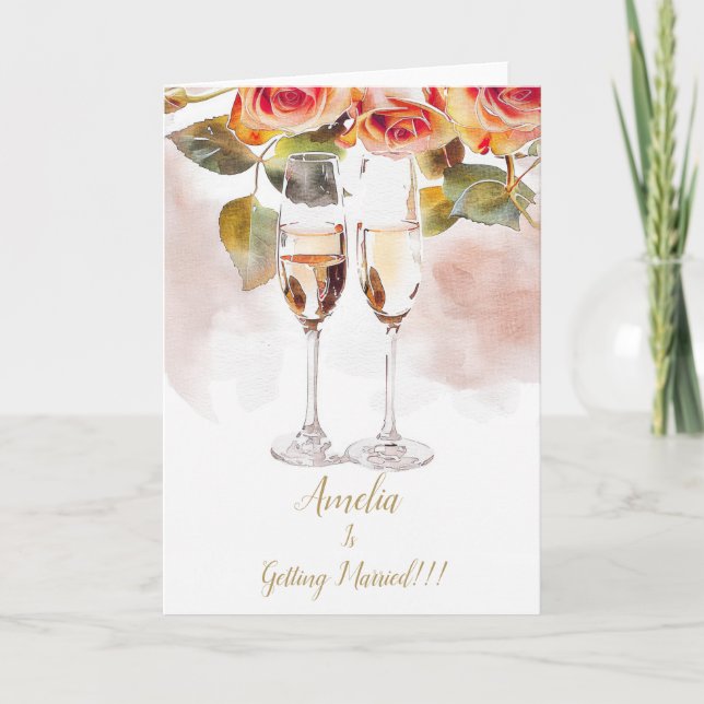 Elegant Champagne & Rose Engagement Announcement (Front)