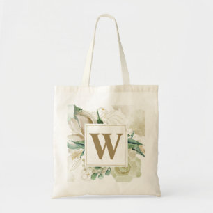 Elegant Champagne Rose Floral Monogram Wedding Tote Bag