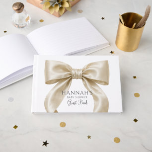 Elegant Champagne Satin Bow Baby Girl Shower Guest Book