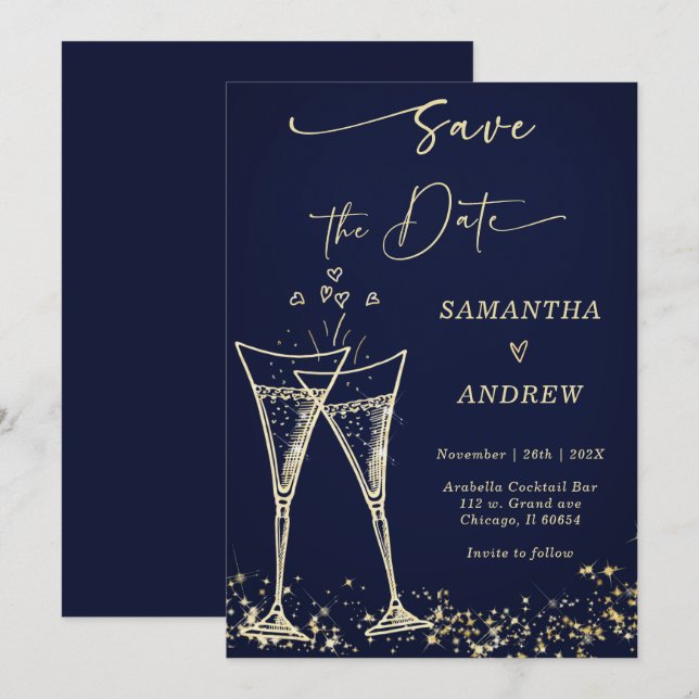 Elegant  Champagne Save the Date Wedding Invitation (Front/Back)