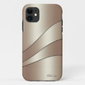 Elegant Champagne Shimmer Waves Pattern with Name Case-Mate iPhone Case (Back)