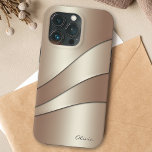 Elegant Champagne Shimmer Waves Pattern with Name Case-Mate iPhone Case<br><div class="desc">A beautifully sleek and classy phone case design for protecting your phone in style. It features a pattern of wavy curves in shimmering champagne neutral colours with shadows and highlights. A text template is included to personalise with your name, monogram or other desired text. You can also get this case...</div>