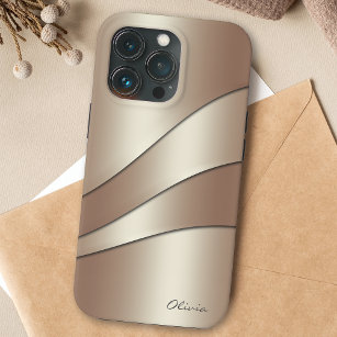 Elegant Champagne Shimmer Waves Pattern with Name Case-Mate iPhone Case