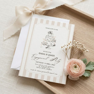 Elegant Champagne Stripes Wedding Cake Engagement Invitation