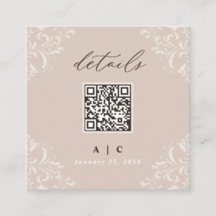 Elegant Champagne Tan QR Code Wedding Details Enclosure Card