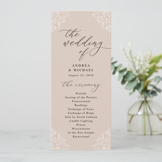 Elegant Champagne Tan Vintage Wedding Programs Programme (Standing Front)
