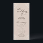 Elegant Champagne Tan Vintage Wedding Programs Programme<br><div class="desc">These elegant champagne tan wedding programs feature an ornate decorative frame with modern calligraphy. These tea-length wedding programs are flat with a front and back. Your wedding party and thank you message is on the back side. View matching pieces in this champagne / tan wedding collection.</div>