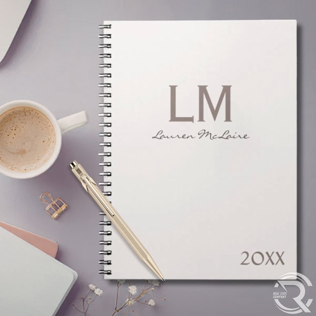 Elegant Champagne Taupe Minimalist Monogram Custom Notebook (Elegant Champagne Taupe Minimalist Monogram Custom Notebook)
