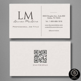 Elegant Champagne Taupe Monogram Signature  Business Card