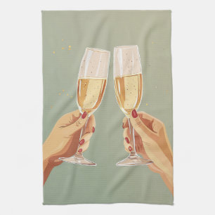 Elegant Champagne Toast Celebration Tea Towel