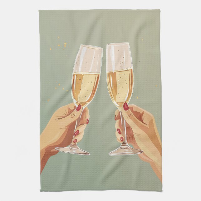 Elegant Champagne Toast Celebration Tea Towel (Vertical)