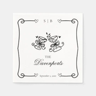 Elegant Champagne Toast Hand Drawn Doodle Wedding Napkin