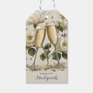 Elegant Champagne Toast with White Roses Gift Tags
