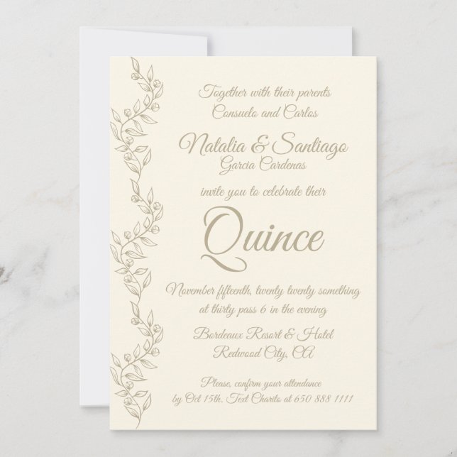Elegant Champagne Twins Quince Skater Butterfly Invitation (Front)