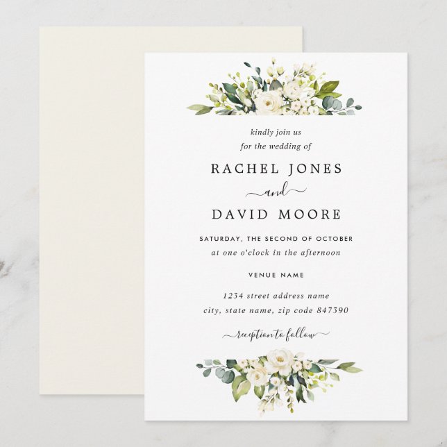 Elegant Champagne Watercolor Floral Wedding Invitation (Front/Back)