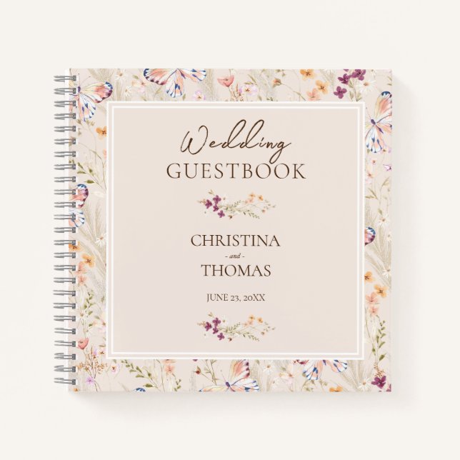 Elegant Champagne Wildflowers Wedding Guestbook Notebook (Front)