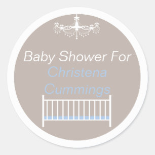 Elegant Chandelier Baby Shower Round Sticker Blue