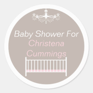 Elegant Chandelier Baby Shower Round Sticker Pink