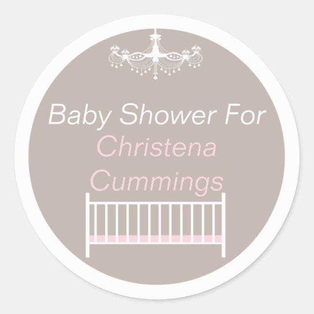 Elegant Chandelier Baby Shower Round Sticker Pink (Front)