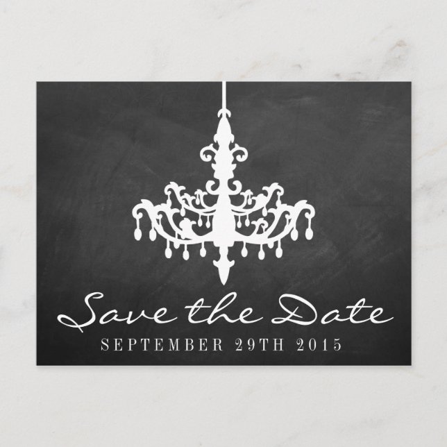 Elegant Chandelier Chalkboard Wedding Collection Announcement Postcard (Front)