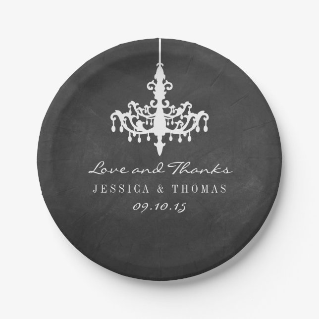 Elegant Chandelier Chalkboard Wedding Collection Paper Plate (Front)