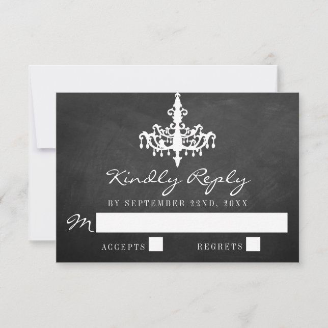 Elegant Chandelier Chalkboard Wedding Collection RSVP Card (Front)