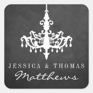 Elegant Chandelier Chalkboard Wedding Collection Square Sticker