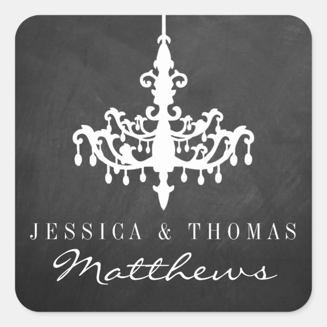 Elegant Chandelier Chalkboard Wedding Collection Square Sticker (Front)