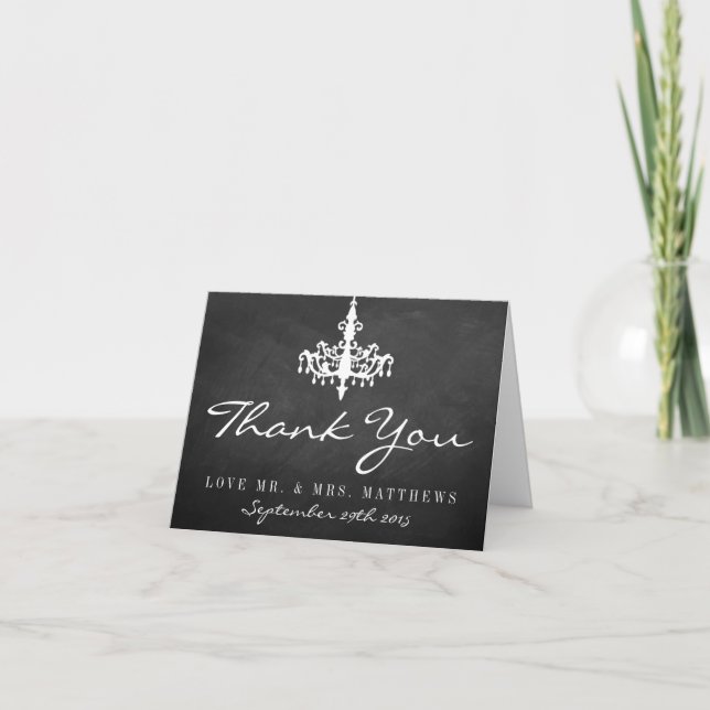 Elegant Chandelier Chalkboard Wedding Collection Thank You Card (Front)