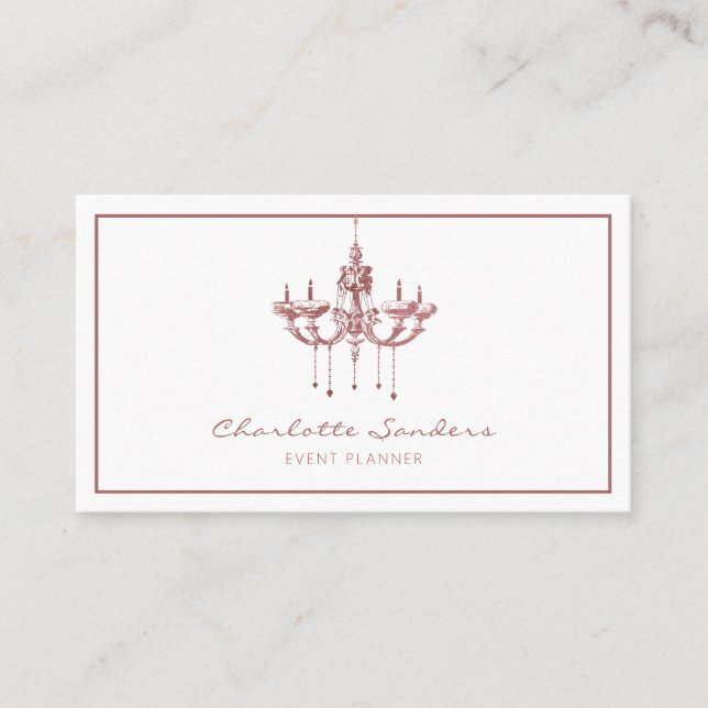 Elegant chandelier dusty pink business card (Front)
