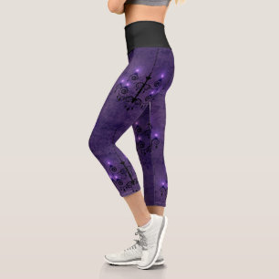 Elegant chandelier glow purple and black gothic capri leggings