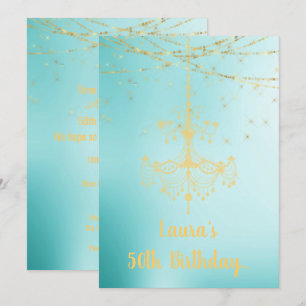 ELEGANT CHANDELIER online custom BIRTHDAY AQUA Invitation