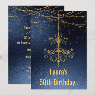 ELEGANT CHANDELIER online custom BIRTHDAY Navy Invitation