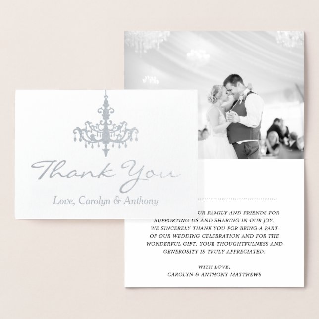 Elegant Chandelier Photo Wedding Thank You Foil Card (Display)